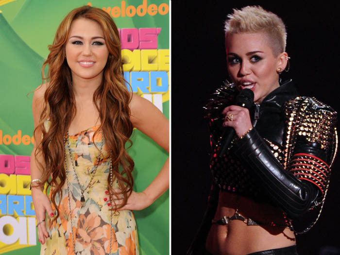 Getty Images <p>Miley Cyrus não precisava se livrar de nenhum personagem, mas radicalizou mesmo assim. A cantora começou cortando os fios até os ombros. Depois, clareou um pouquinho. Aí cortou mais. E num piscar de olhos estava com o cabelo curtinho, raspado nas laterais e platinado</p>
