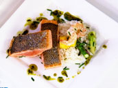 Salmão com arroz de champanhe